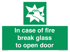 In case of fire break glass to open door